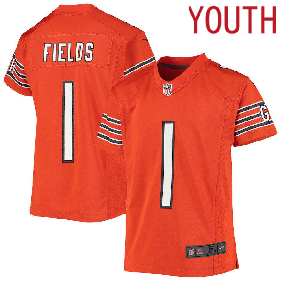 Youth Chicago Bears #1 Justin Fields Nike Orange Game NFL Jersey